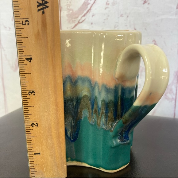 Texas State Shaped Coffee Cup Mug Drip Glaze Pottery 4.5" Vintage 6oz Wilder ‘96 - Picture 2 of 11